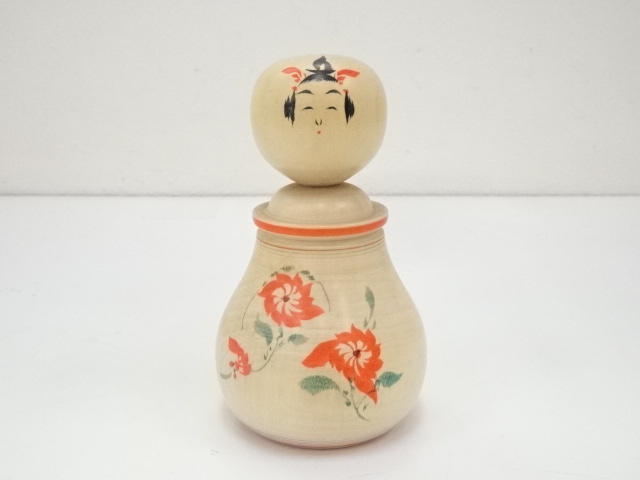 JAPANESE FOLK CRAFT / WOODEN KOKESHI DOLL / 12 cm / SIGNED ARTISAN WORK